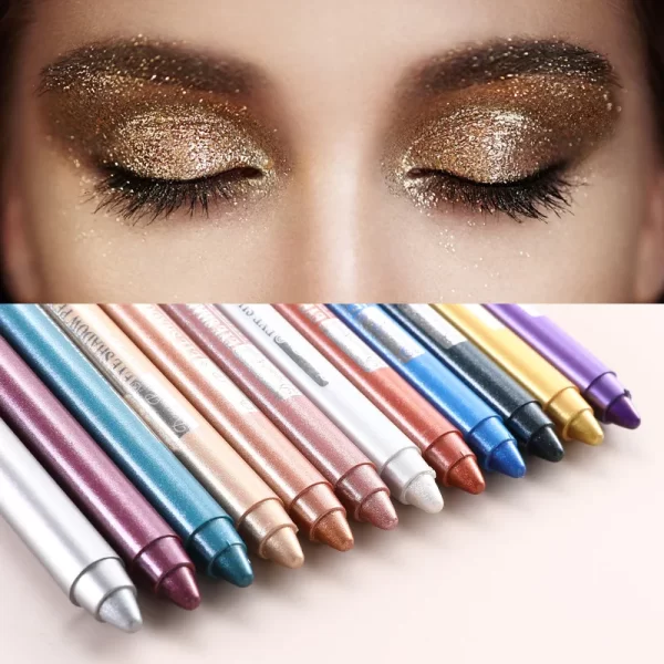 Caneta de sombra para os olhos com 12 cores, delineador waterproof de longa duração, à prova waterproof, brilhante, prata, roxa, cosméticos - Image 2