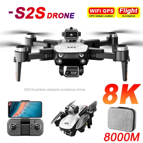 S2S Mini Dobrável RC Quadcopter Drone para Crianças, Brinquedo Evitar Obstáculos, Fotografia Aérea, Motor Brushless, 4K, Câmera HD 8K